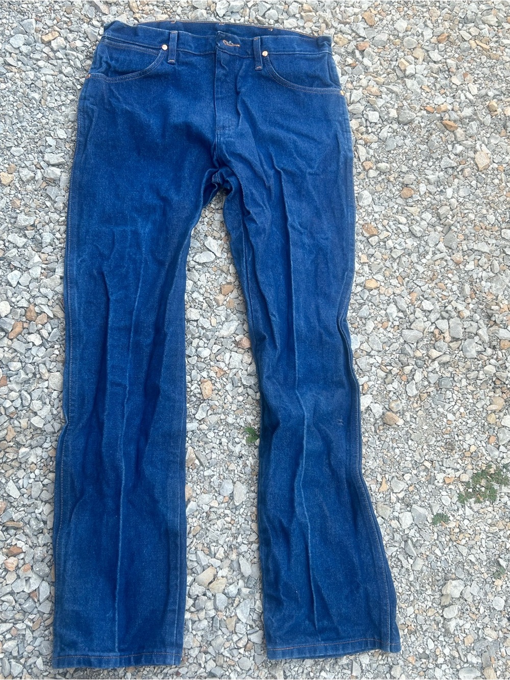 Wrangler Blue Denim Jeans with Orange Stitching 33x32